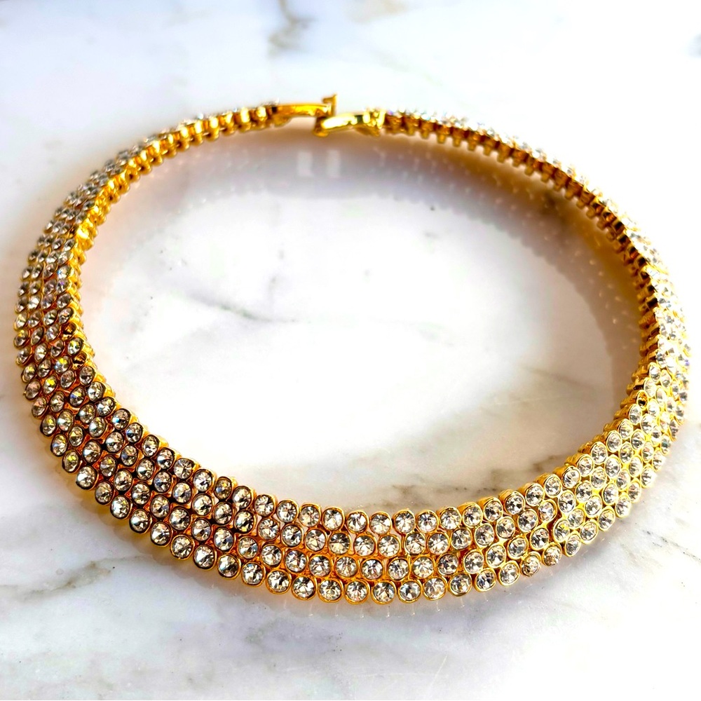FRENCH VINTAGE CRYSTAL CHOKER NECKLACE 1980s CHUNKY SUBSTANTIAL RICH LUXURY